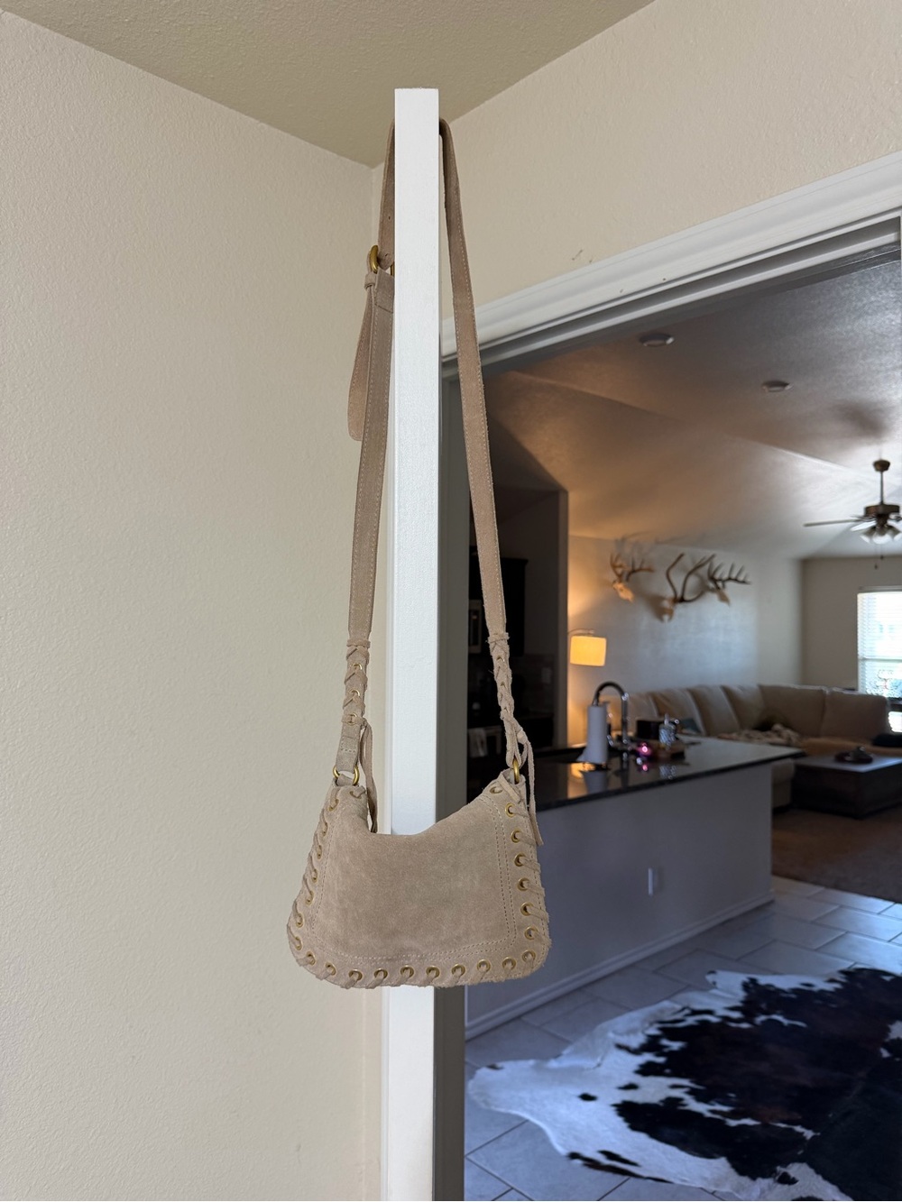 MNG Taupe Suede Crossbody Bag